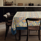 Nappe Rustique Méditerranée bleu et carrelage rose jaune