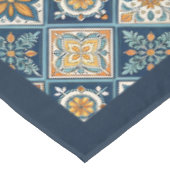 Nappe Rustique Méditerranée marine bleu orange carreaux  (Angle)