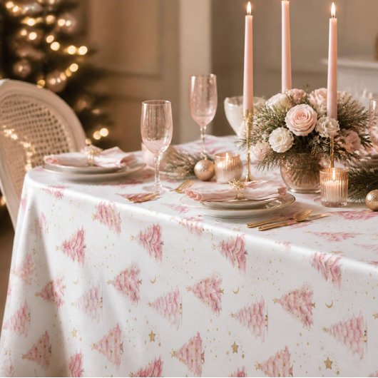 Nappe Sapins de Noël roses