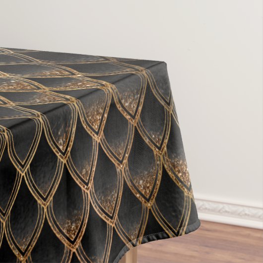 Nappe Scales Dragon Parties scintillant Noir & Or Chimme (In Situ)