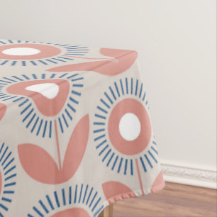 Nappe Scandinave rétro motif floral, fleur rétro, vin
