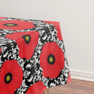 Nappe Shabby Chic Rouge, Coquelicots Floraux Noir et Bla