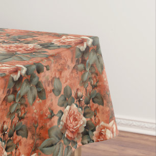 Nappe Shabby chic terre cuite sauge cuivre roses vintage