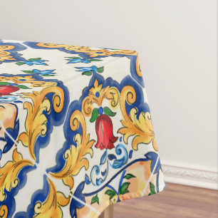 Nappe Sicilienne Majolica Motif de carreaux colorés