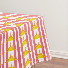Nappe Soleil jaune orange sur bandes roses