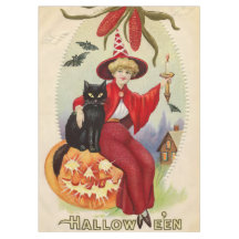 Sorcière d'Halloween vintage et chat noir