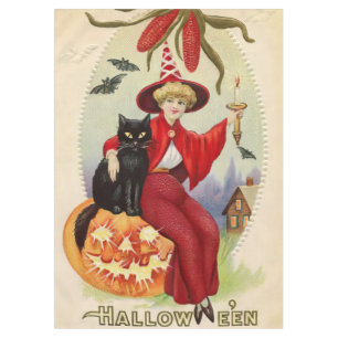 Nappe Sorcière d'Halloween vintage et chat noir