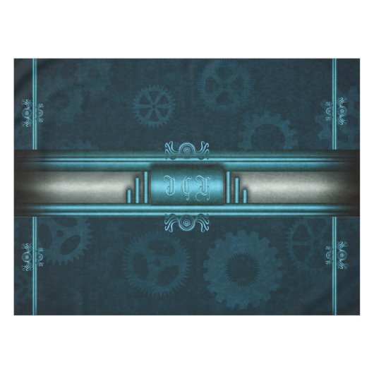 Nappe Steampunk, bleu glacé sur les cogs turquoises, Mon (Devant (Horizontal))