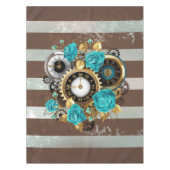 Nappe Steampunk Clock and Turquoise Roses on Striped (Devant)