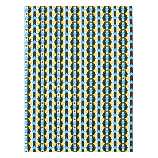 Nappe Striped Blue Yellow Stars Pattern Design  (Devant)