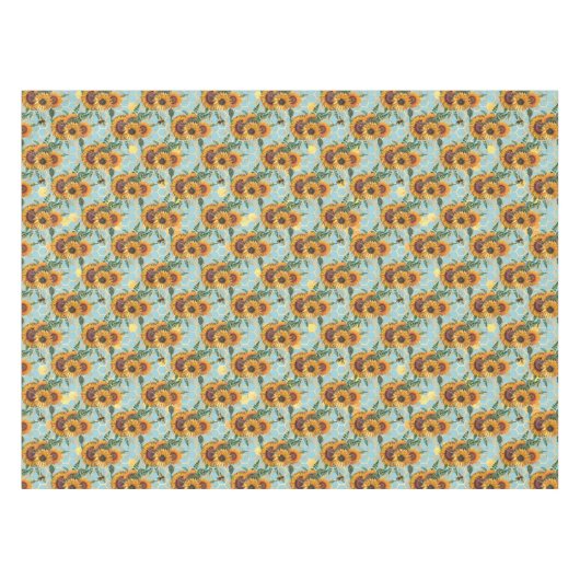 Nappe Sunflower Motif Gold Honeypeb Bees Aqua (Devant (Horizontal))