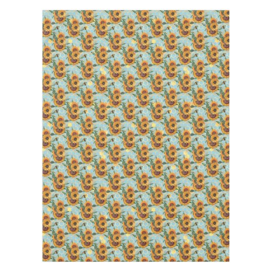 Nappe Sunflower Motif Gold Honeypeb Bees Aqua (Devant)
