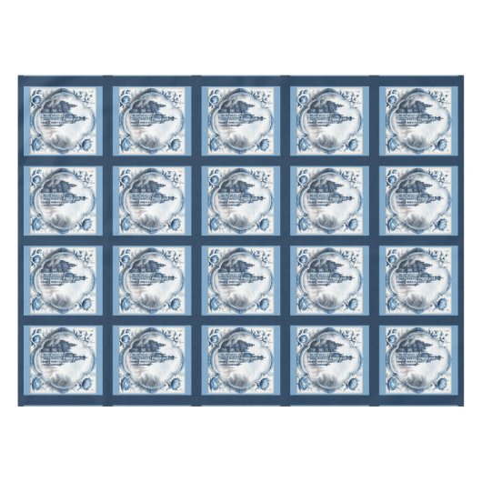 Nappe Superbe palais fleuri chinoiserie toile monogramme (Devant (Horizontal))