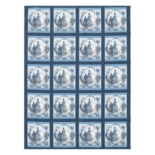 Nappe Superbe palais fleuri chinoiserie toile monogramme (Devant)