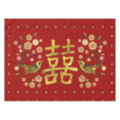 Nappe Symbole Gold Double Happiness avec fleurs et oisea (Devant (Horizontal))