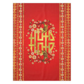 Nappe Symbole Gold Double Happiness avec fleurs et oisea (Devant)