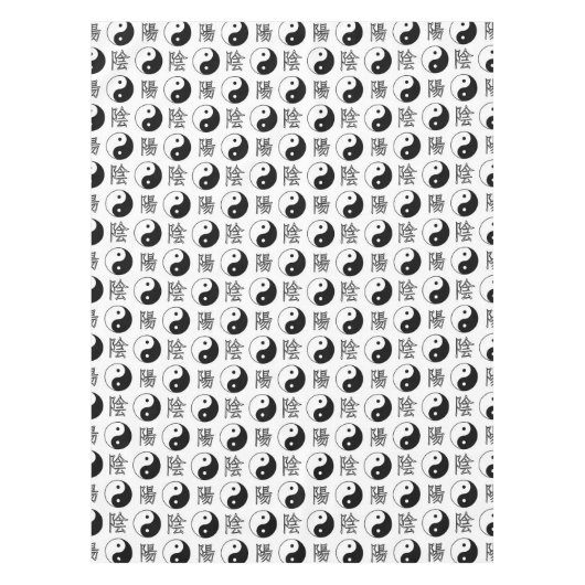 Nappe SYMBOLE YINyang Blanc Motif chinois (Devant)