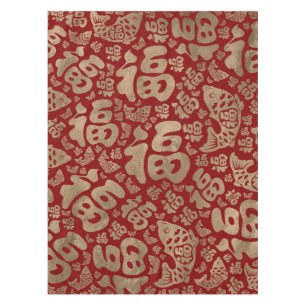Nappe Symboles chanceux chinois et poisson koi - rouge e