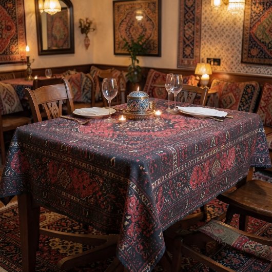Nappe Tapis persan dans un champ teinté de rose