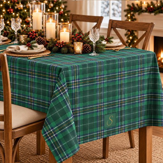 Nappe Tartan Vert à Carreaux Monogramme