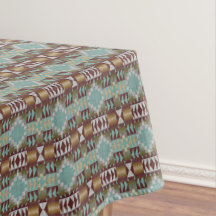 Taupe Brown Turquoise Aqua Blue Tribal Motif