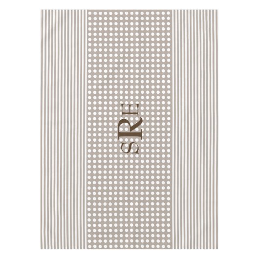 Nappe Taupe monogramme et tissu de table blanche (Devant)