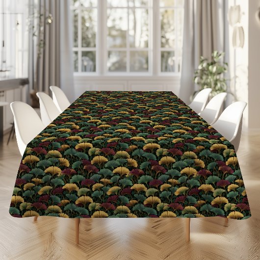Nappe Teal Burgundy Ginkgo Pattern 