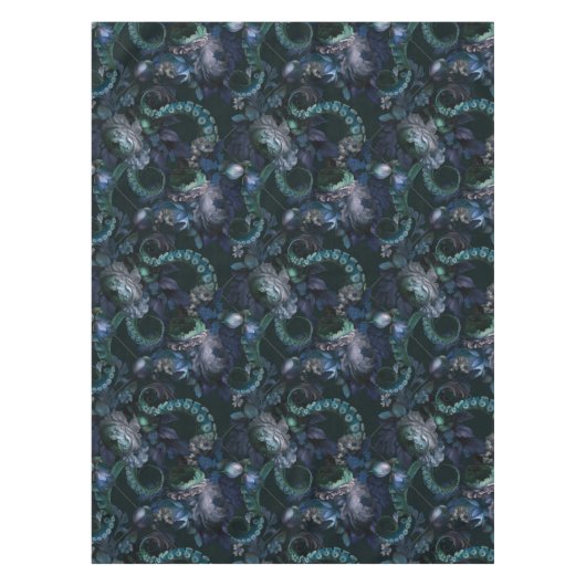 Nappe Tentacle Turquoise De Cthulhu Gothique Avec Fleurs (Devant)