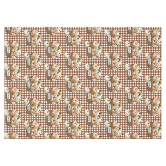 Nappe Thanksgiving Automne Citrouilles Brown en vichy (Devant (Horizontal))
