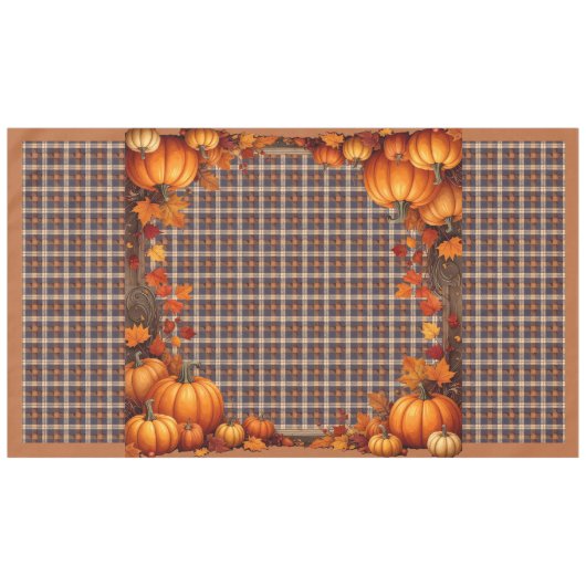 Nappe Thanksgiving Plaid avec frontière Citrouille (Devant (Horizontal))