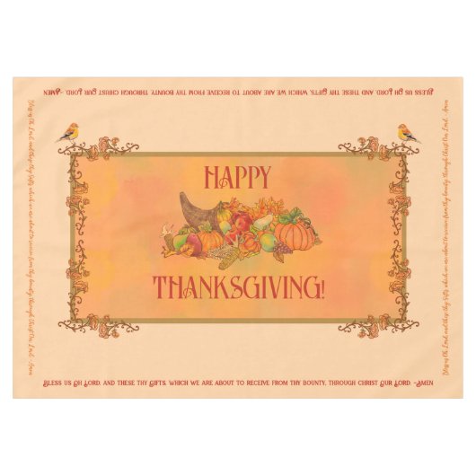 Nappe Thanksgiving Tablecloth, Cornucopia and prayer (Devant (Horizontal))