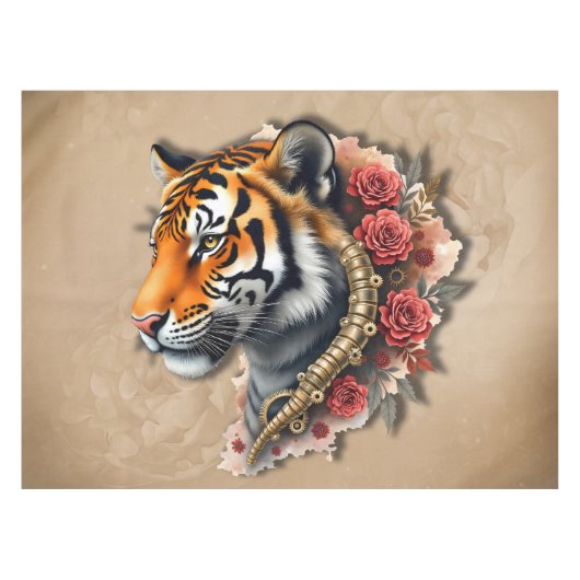 Nappe Tigre de Steampunk avec illustration Rose. (Devant (Horizontal))