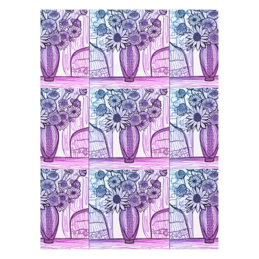 Nappe Tirage Abstrait Art Floral Bleu violet (Devant)