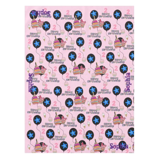 Nappe Tissu de table, Joyeux 2e anniversaire, #2e rose (Devant)