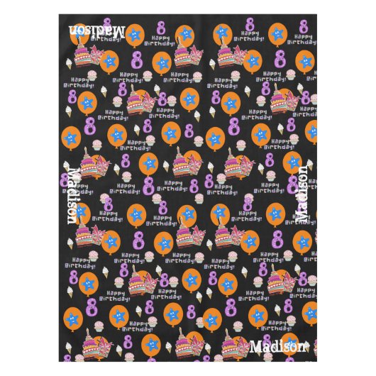 Nappe Tissu de table, Joyeux 8e anniversaire, #8 noir (Devant)