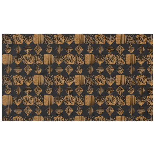Nappe Tissu Tribal des Caraïbes : Noir, Or (Devant (Horizontal))