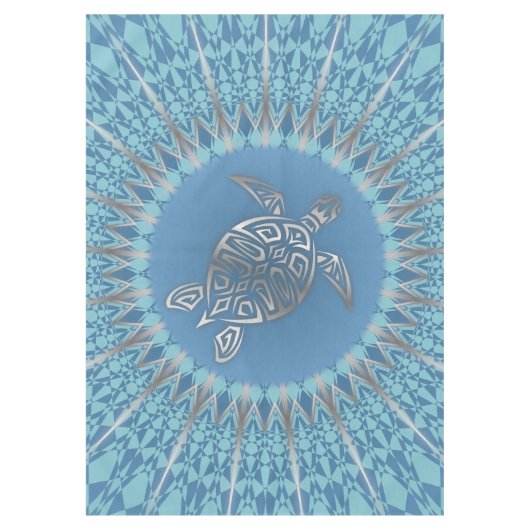 Nappe Tortue Bleue Argent Et Mandala (Devant)