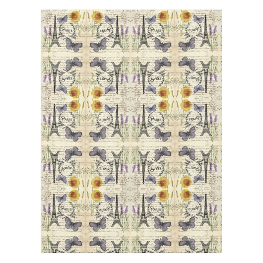 Nappe tour eiffel de paris, papillon rustique vintage (Devant)