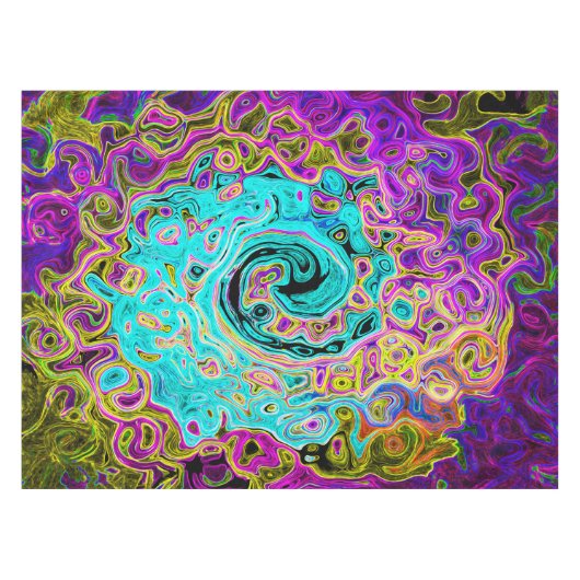 Nappe Tourbillon Liquide Rétro Abstrait Groovy Bleu Aqua (Devant (Horizontal))