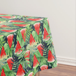 Nappe Tranches de pastèque avec feuilles tropicaux