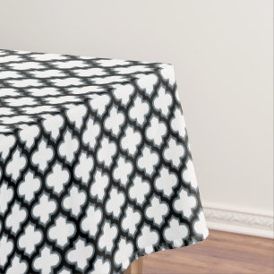 Nappe Trellis blanc et noir, treillis, Quatrefoil