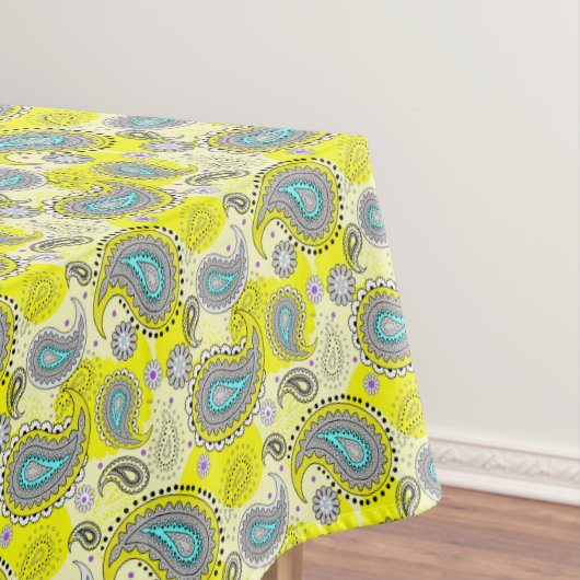 Nappe Tribal Paisley Motif Lemon Yellow Turquoise (In Situ)