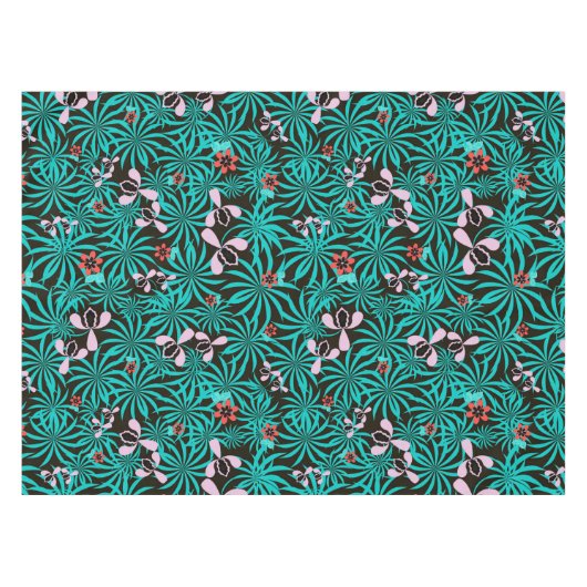 Nappe Tropical jungle palm leaves orchid flowers bloom c (Devant (Horizontal))
