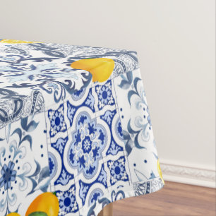 Nappe Tuiles portugaises, tuiles bleues, table courte az