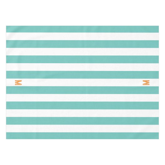 Nappe Turquoise bande de cabane et monogramme orange per (Devant (Horizontal))