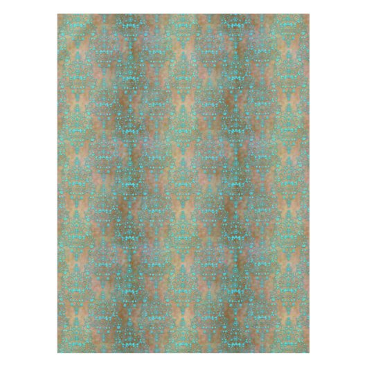 Nappe Turquoise fantaisie sur Damas Brown (Devant)