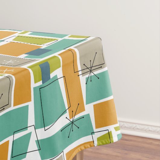 Nappe Turquoise Orange Green Carré Starburst Mid Mod (In Situ)