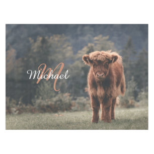 Nappe Vache de Highland calvaire herbe d'automne monogra