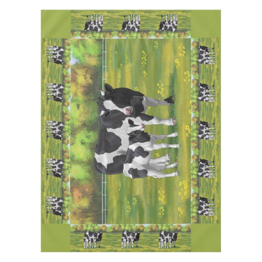 Nappe Vache Holstein et veau mignon en pâturage d'été (Devant)