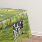 Nappe Vache Holstein et veau mignon en pâturage d'été (In Situ)